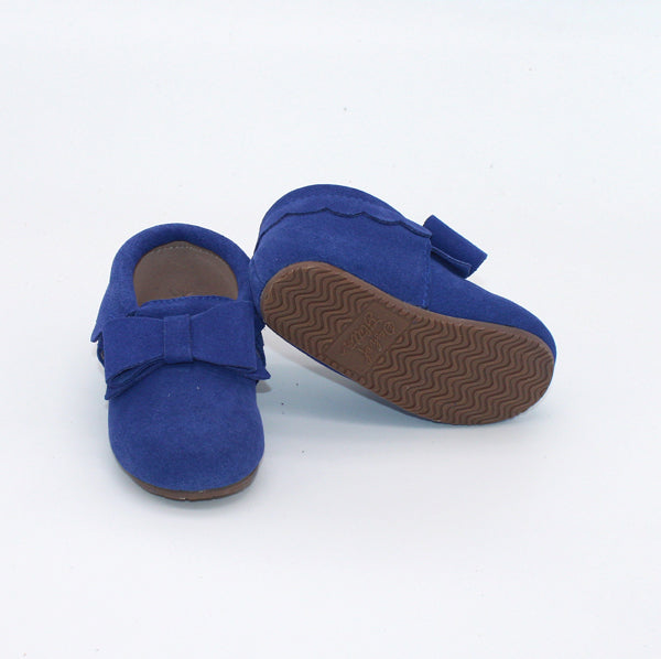 Blue Suede Bow Moccs
