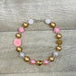 Gold White & Pink Polka Dot Rose Necklace