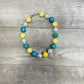 Yellow Stripe Blue Rhinestone Necklace