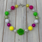 Pink white and yellow with lime rose Necklace