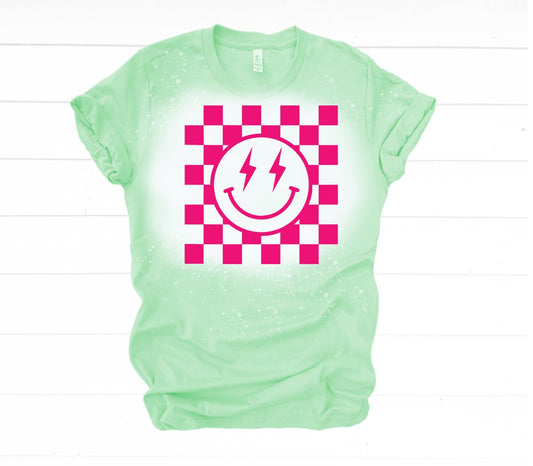 YOUTH-Hot Pink Checkered Smiley