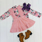 Floral Pumpkin & Blush Suede Suspender Skirt Set