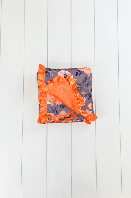 Slate & Orange Floral Minky Blanket