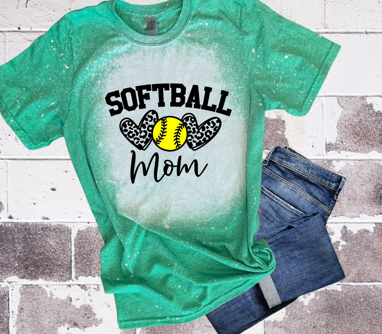 Leopard Heart Softball Mom- MANY COLORS