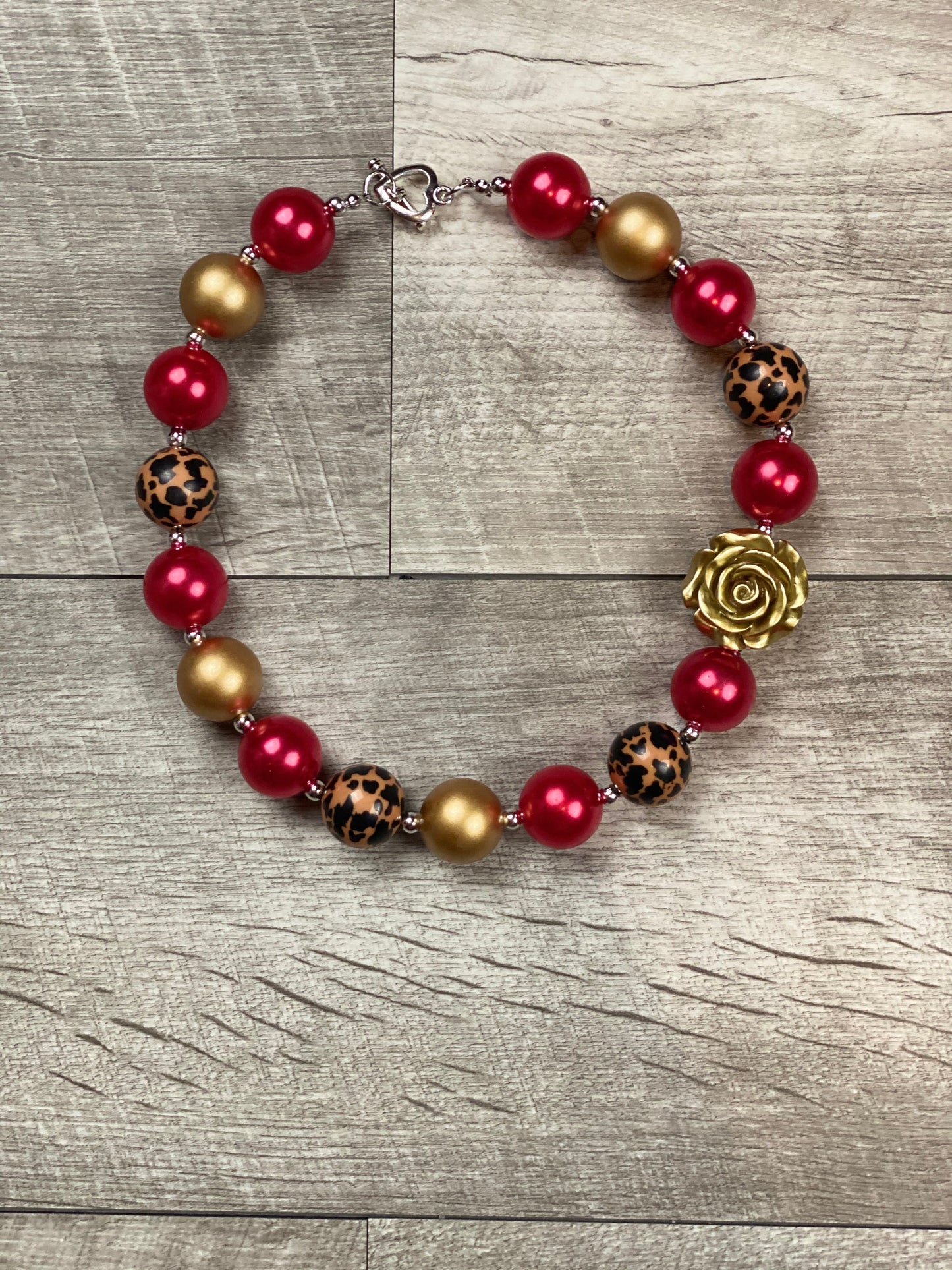 Red & Gold Cheetah Rose Necklace