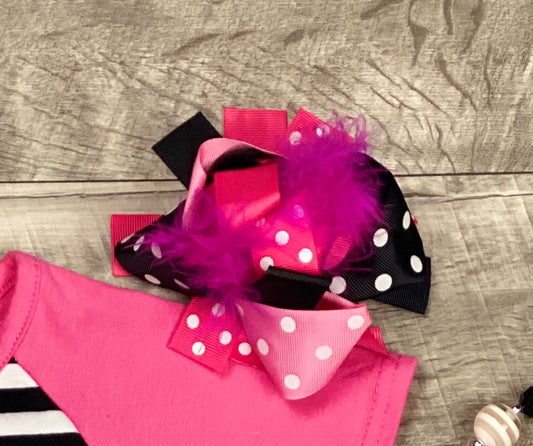 Hot Pink & Black Feather Bow