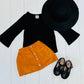 Black & Suede Button Skirt Set