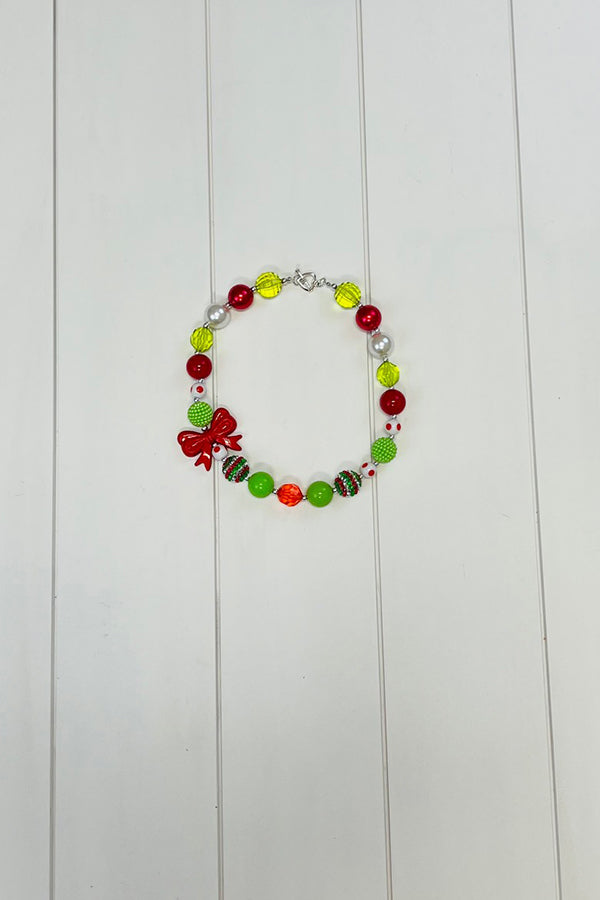 Lime & Red Bow Necklace