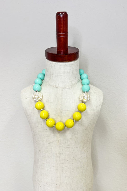 Aqua & Yellow Rose Necklace