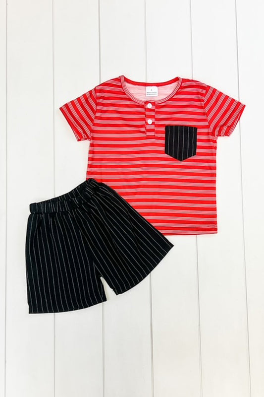 Red & Black Pocket Short Set