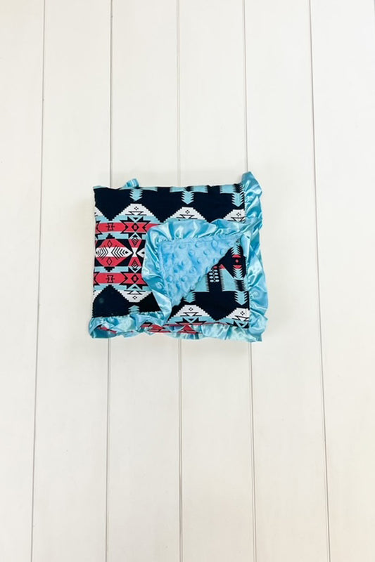 Turquoise & Coral Aztec Minky Blanket